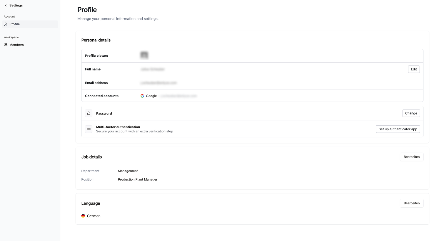 Profilseite in den ENLYZE-Einstellungen
