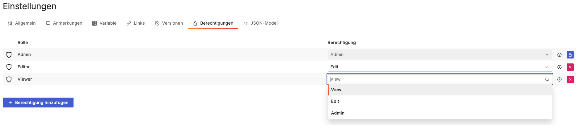 Standard-Berechtigungen in Grafana
