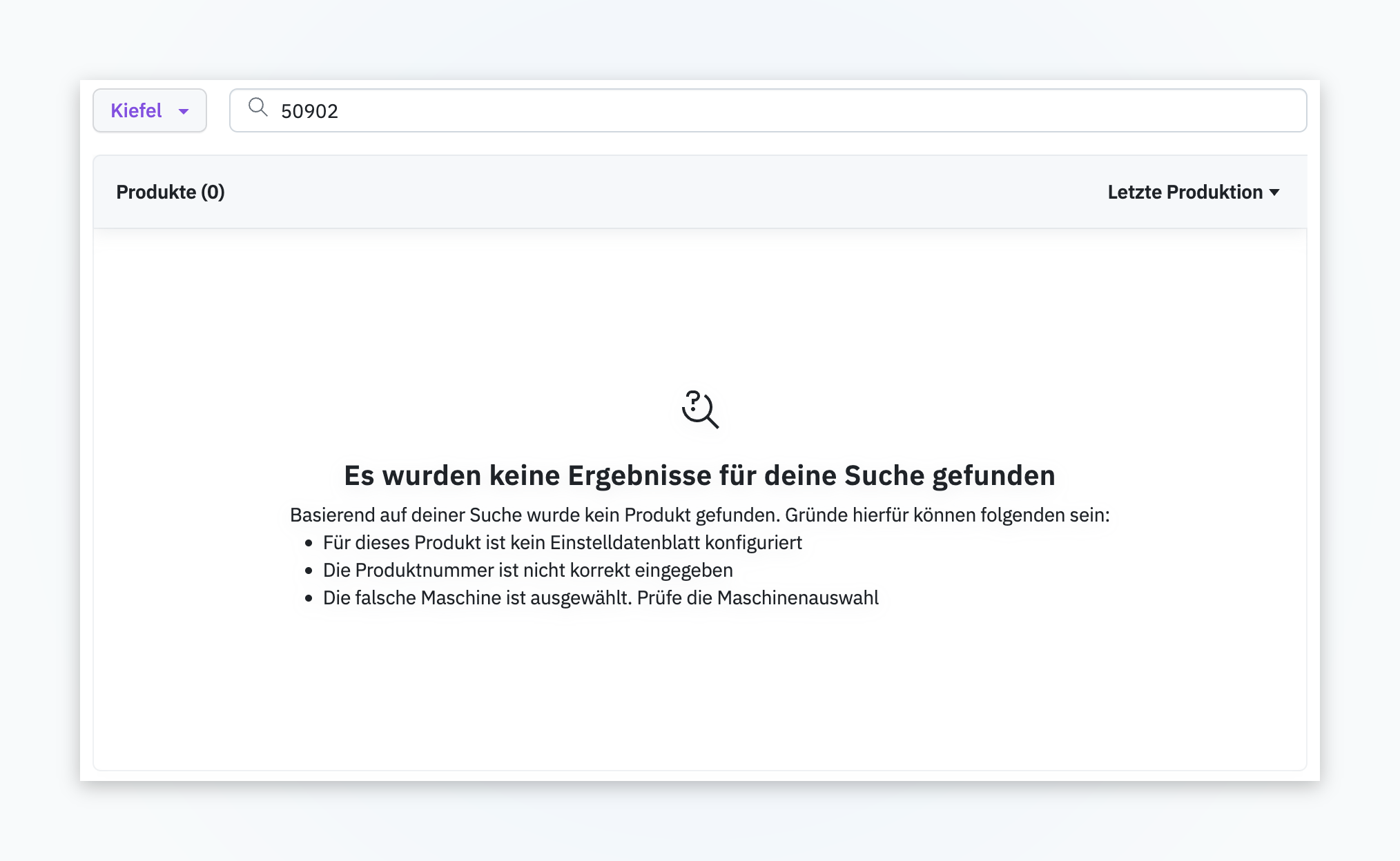 Co-Pilot zeigt nur Produkte, für die ein Einstelldatenblatt hinterlegt ist