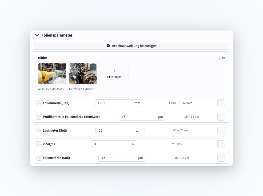 Parametergruppe mit zwei hochgeladenen Bildern im Bereich Bilder