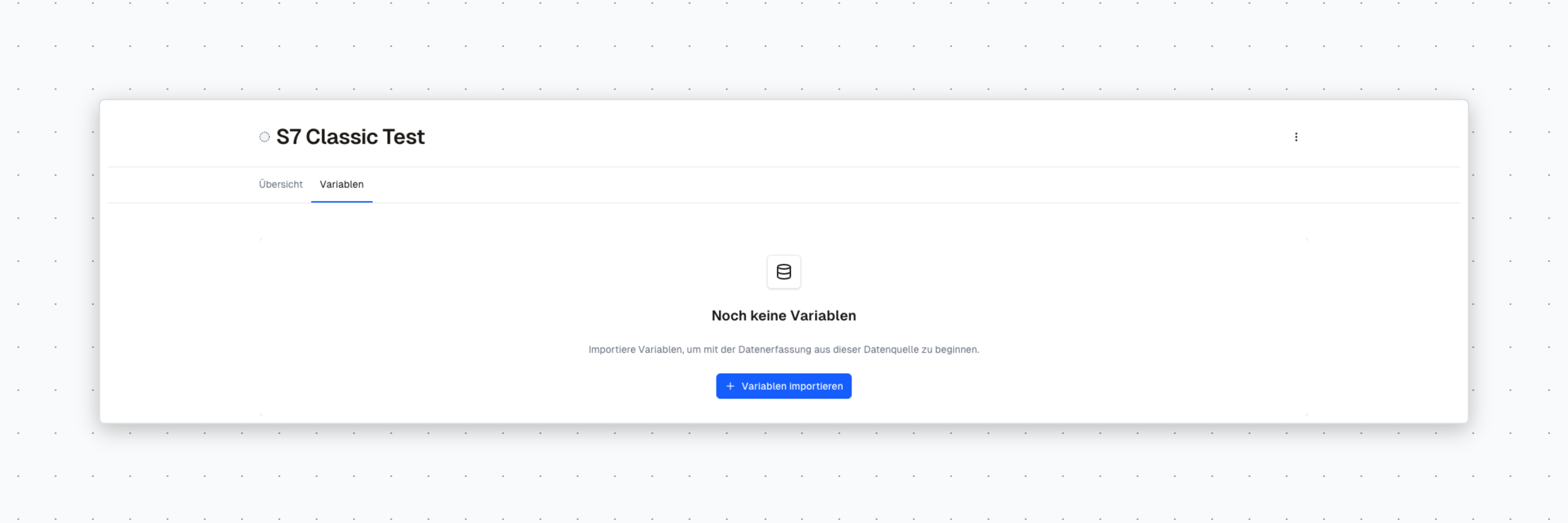 Tab Variablen einer Datenquelle ohne Variablen mit der Schaltfläche Variablen importieren