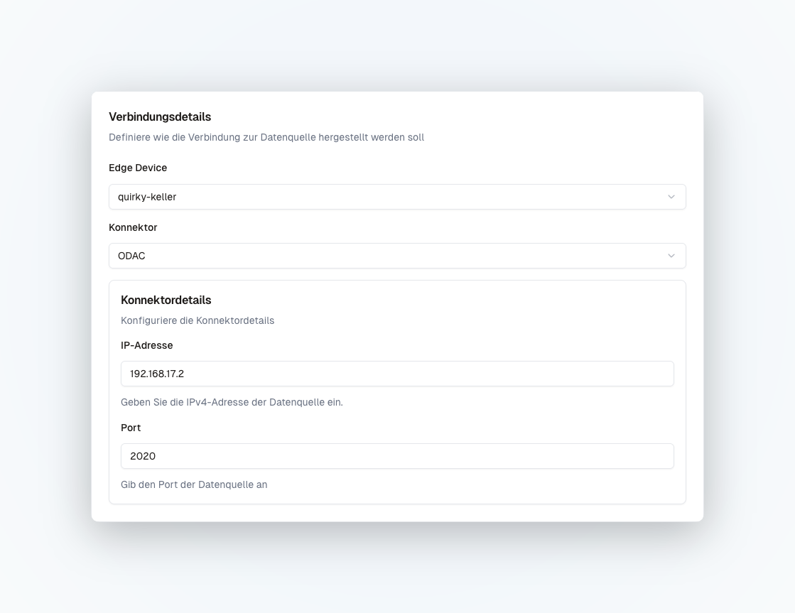 Verbindungsdetails einer ODAC Datenquelle