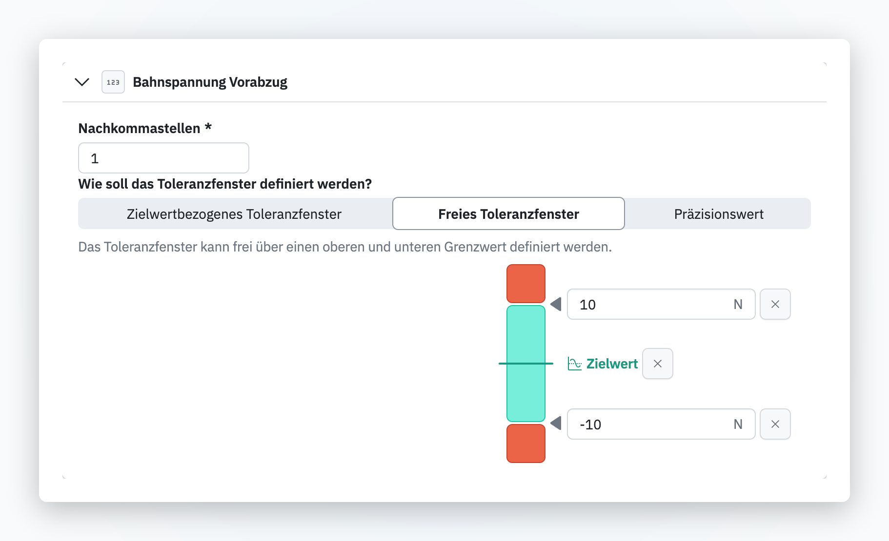 Einstelldatenblatt akzeptiert jetzt negative Werte in Toleranzfeldern